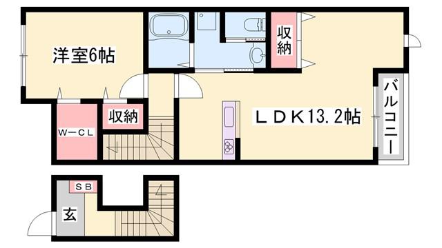 ピーチテラス(1LDK/2階)の間取り写真