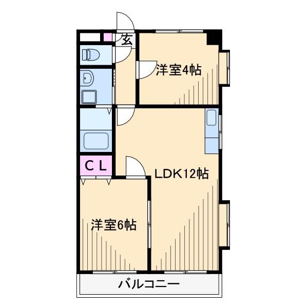 エクセルマンション槙(2LDK/1階)の間取り写真