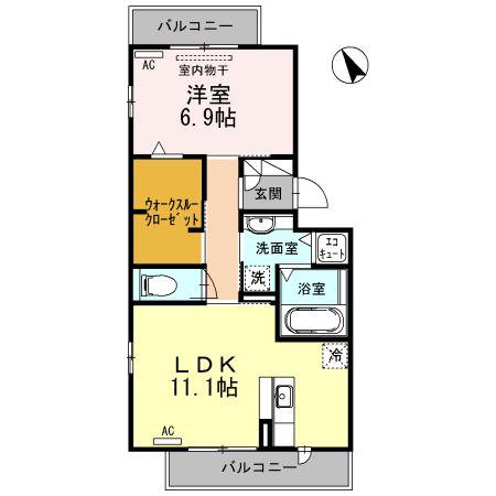 シューラク(1LDK/2階)の間取り写真