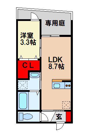 スペリオーレ二日市(1LDK/1階)の間取り写真