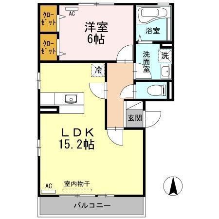 リビングタウン中野美保南 B棟(1LDK/2階)の間取り写真