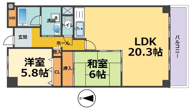 フレシア西宮(2LDK/6階)の間取り写真