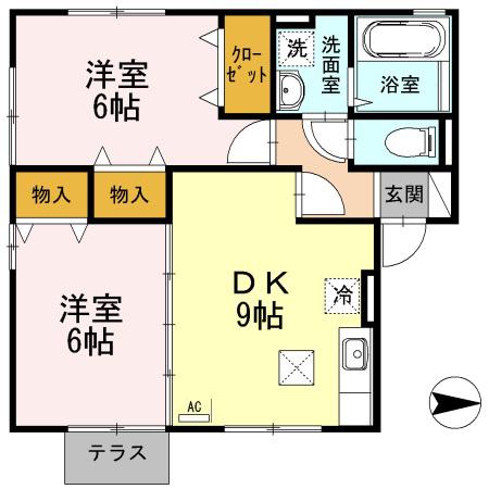 リベルタスクエア A棟(2DK/1階)の間取り写真