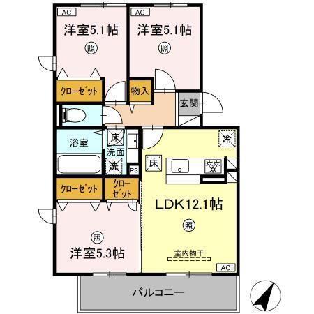 セジュールオッツ長嶺(3LDK/3階)の間取り写真