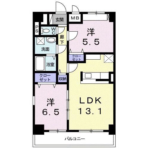 K.I.A.L東合川ヴィラ(2LDK/7階)の間取り写真