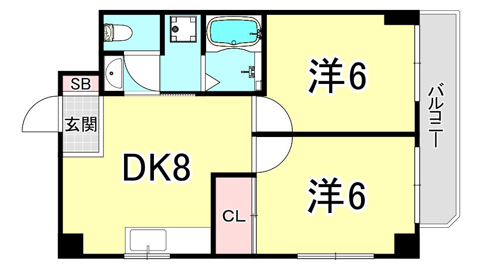 ヴェルビュ桜町(2DK/2階)の間取り写真