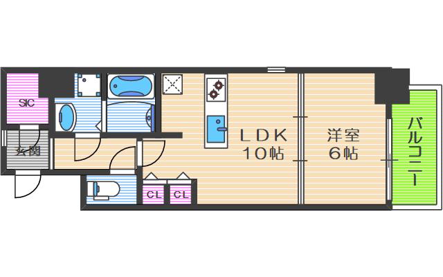 セイル淀屋橋(1LDK/4階)の間取り写真