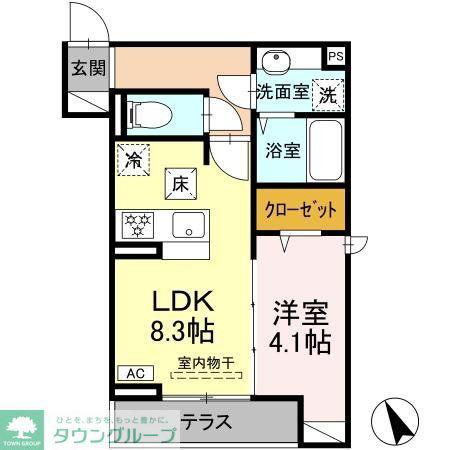 Dアセット飛田給(1LDK/1階)の間取り写真