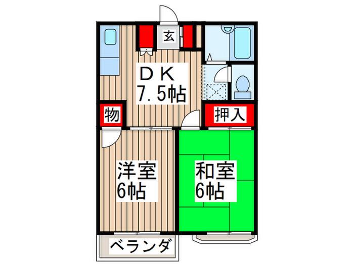 ハミング塚越(2DK/1階)の間取り写真