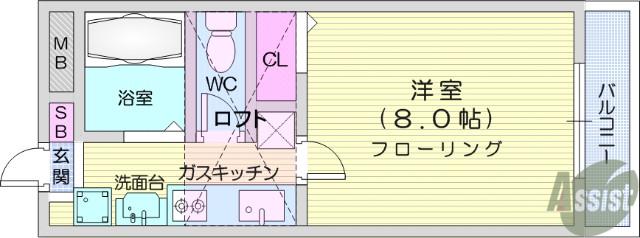 ラポールⅤ(1K/2階)の間取り写真