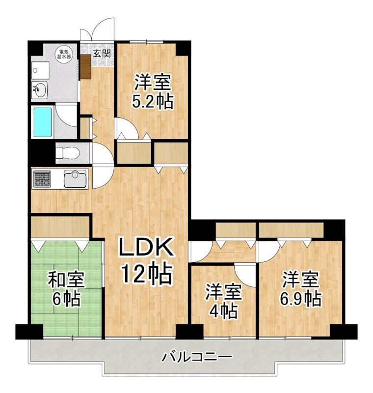 大津スカイハイツ(4LDK/6階)の間取り写真