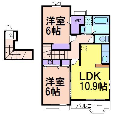 プロムナードIII(2LDK/2階)の間取り写真