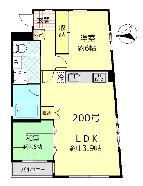 パレロワイヤル弦巻(2LDK/2階)の間取り写真