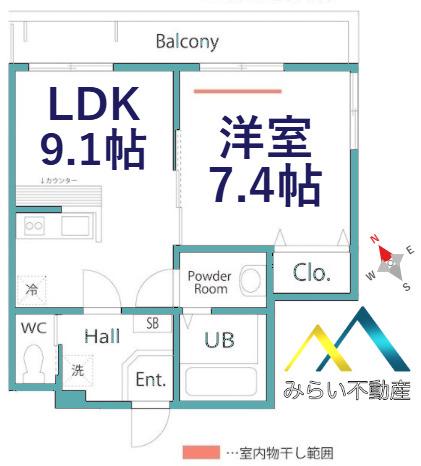 ハーミットクラブハウス横浜三ツ沢下町(1LDK/1階)の間取り写真