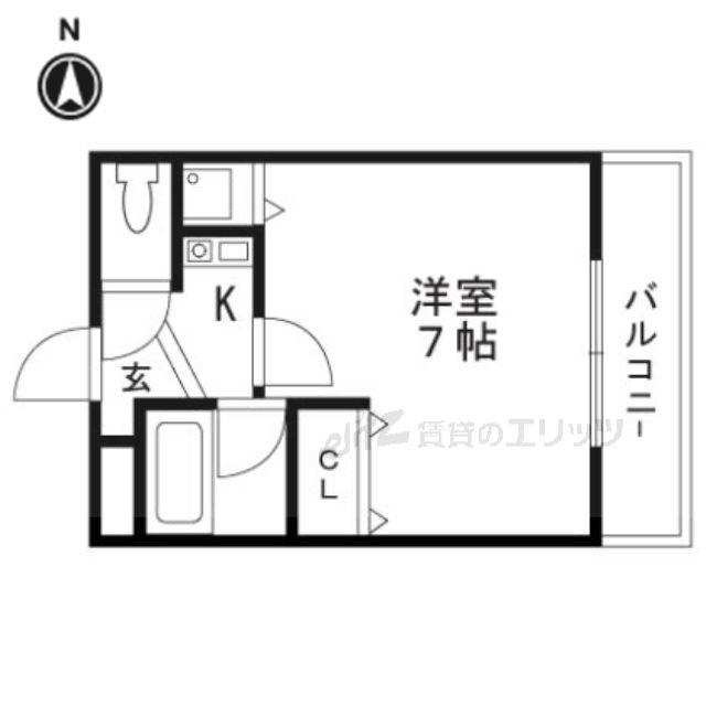 シャトーボヌゥール郡家本町(1K/1階)の間取り写真