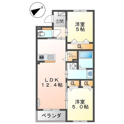 エーグレイス中広(2LDK/1階)の間取り写真