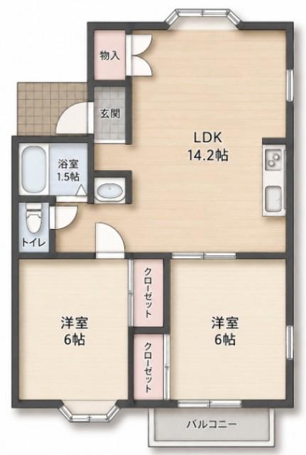 パレス松前台C棟(2LDK/2階)の間取り写真