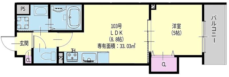 クリエオーレ新堂I(1LDK/3階)の間取り写真