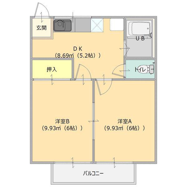 コーポ関口(2DK/2階)の間取り写真