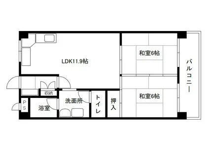 楓通筑紫弐番館(2LDK/11階)の間取り写真