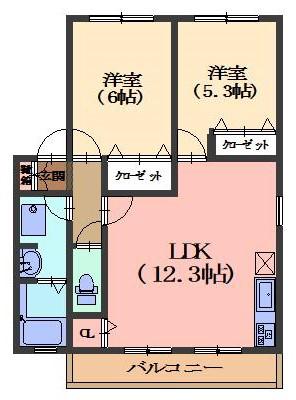 地下鉄桜通線 神沢駅 徒歩21分 2階建 築25年(2LDK/2階)の間取り写真