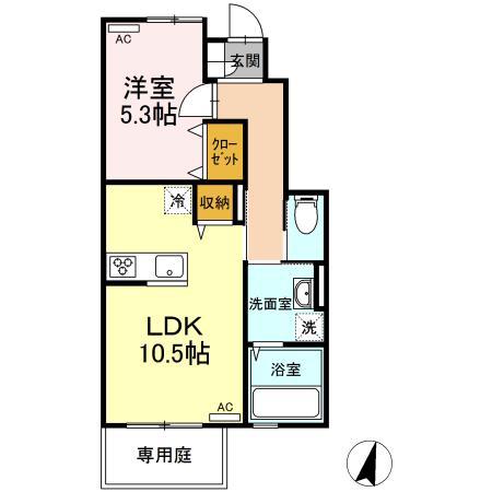 ドルセットセブン A棟(1LDK/1階)の間取り写真
