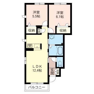 サリュートI(2LDK/1階)の間取り写真