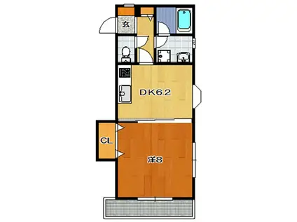 シャッセ中原(1DK/2階)の間取り写真