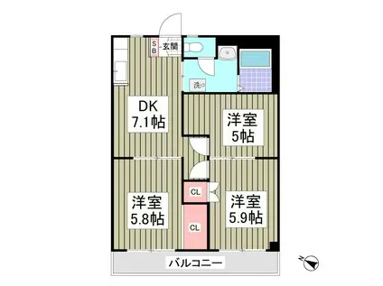 ニュープリンスマンション(3DK/1階)の間取り写真