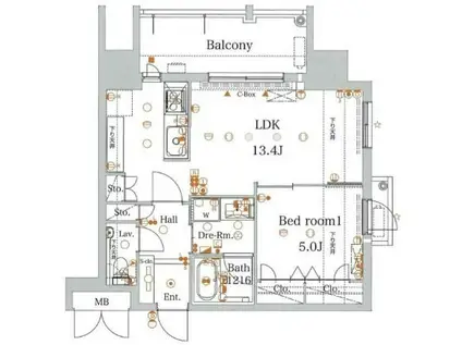 エグゼ博多コンドミニアム(1LDK/5階)の間取り写真
