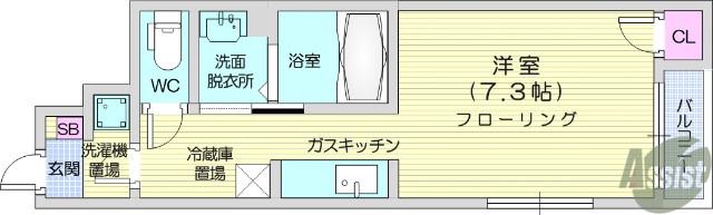 プランドール銀杏町(1K/1階)の間取り写真
