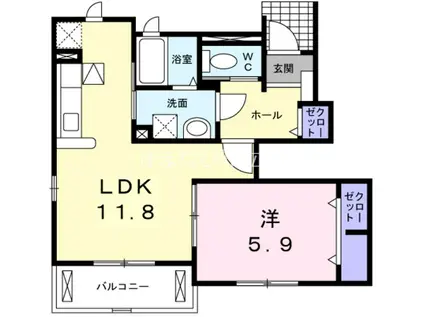 名鉄名古屋本線 美合駅 徒歩10分 2階建 築11年(1LDK/1階)の間取り写真