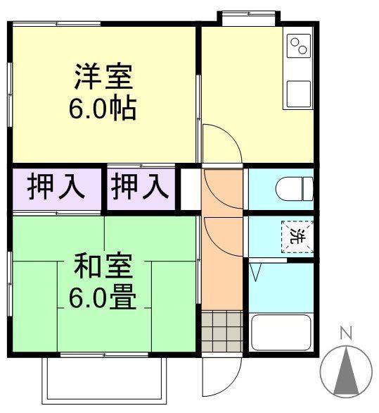 グローバル沖新町(2K/2階)の間取り写真
