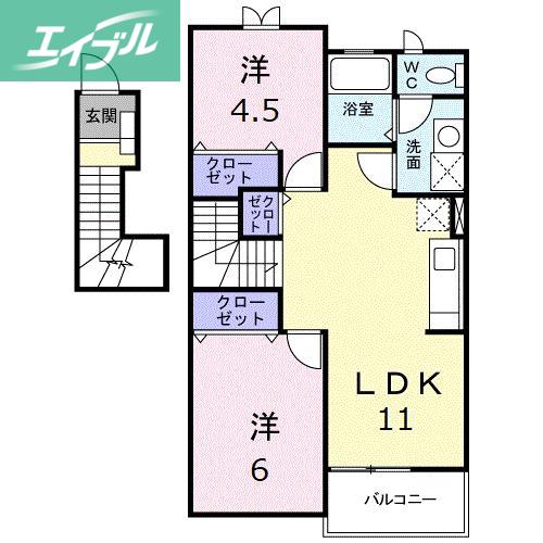 メゾン山水(2LDK/2階)の間取り写真