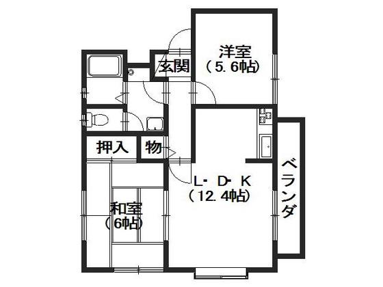 ウインディア西山本(2LDK/2階)の間取り写真