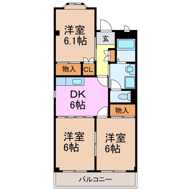 エクセルメゾンB(3DK/2階)の間取り写真
