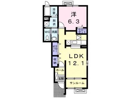 アミーゴIIIA(1LDK/1階)の間取り写真
