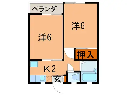 ベルセゾン(2K/2階)の間取り写真