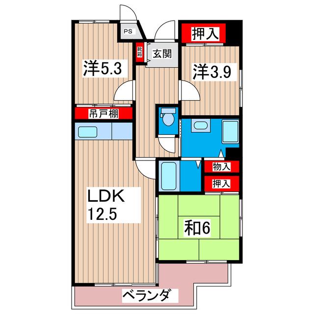 サニーヒル会瀬 2号館(3LDK/1階)の間取り写真