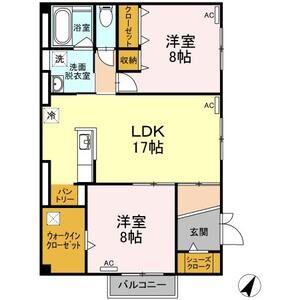 サウスガーデンB2II D(2LDK/1階)の間取り写真