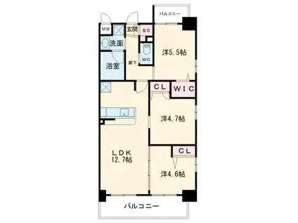 コンダクトレジデンスHIBIKINO(3LDK/2階)の間取り写真