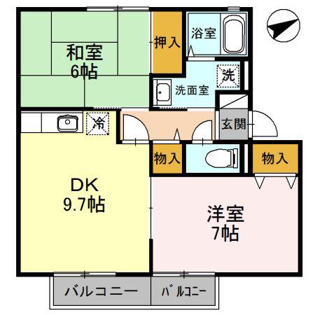 ファミール州見B(2DK/2階)の間取り写真