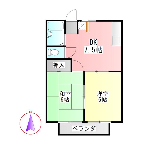 ハウスK2(2DK/1階)の間取り写真