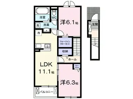 ロイヤルオークIII(2LDK/2階)の間取り写真