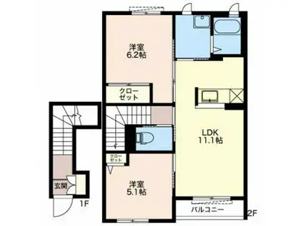 フォレ・クレールAB(2LDK/2階)の間取り写真