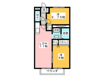パークタウンB棟(2LDK/1階)の間取り写真
