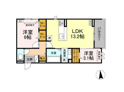 D-ROOM住吉 メゾン・ド・シャノワール(2LDK/2階)の間取り写真