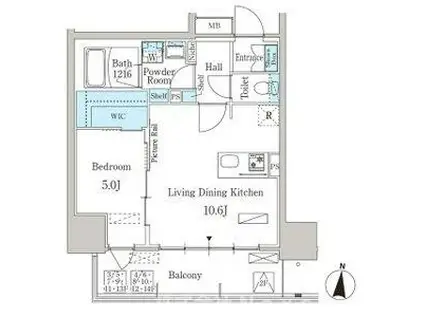 パークアクシス名古屋山王一丁目(1LDK/6階)の間取り写真