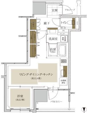 グランドメゾン谷町4丁目(1LDK/16階)の間取り写真