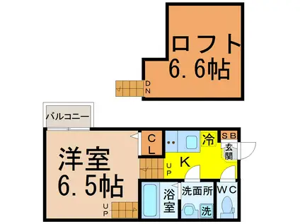 A.K.15六番町(1K/2階)の間取り写真